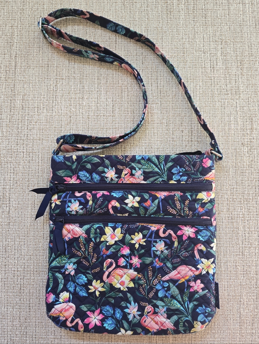 Vera Bradley Triple Zip Hipster Flamingo Garden Purse - Picture 2 of 12